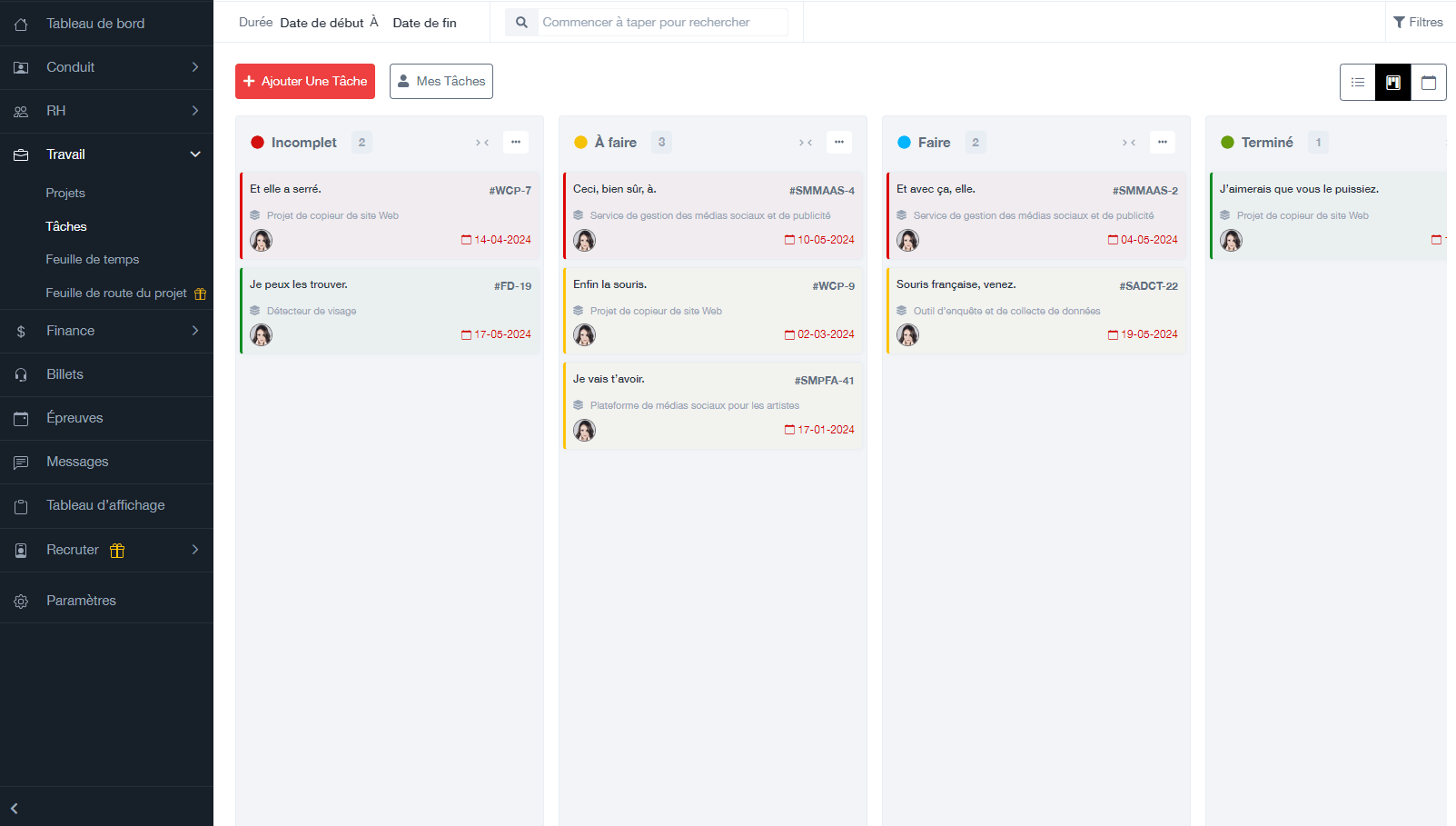 Tableau des tâches Gh-Worksuite