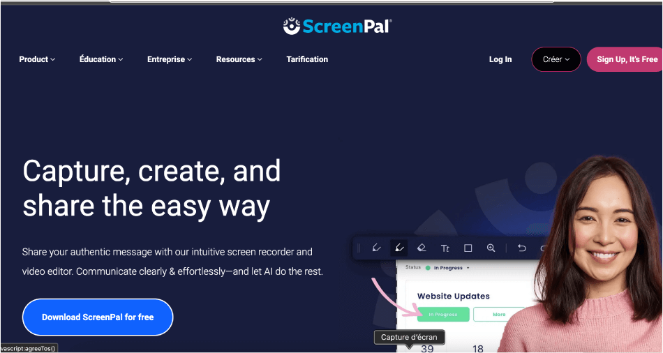 ScreenPal, un logiciel d'enregistrement d'écran adapté à l'éducation et à la formation.