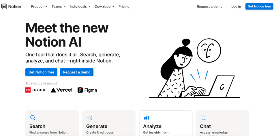 Notion AI, un outil de productivité IA pour la gestion de projets, la prise de notes et l'automatisation des tâches.