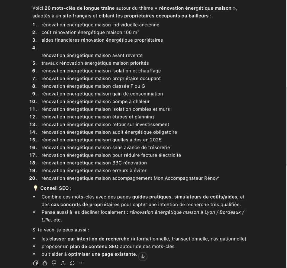 utiliser chatgpt pour générer des idées de mots clés